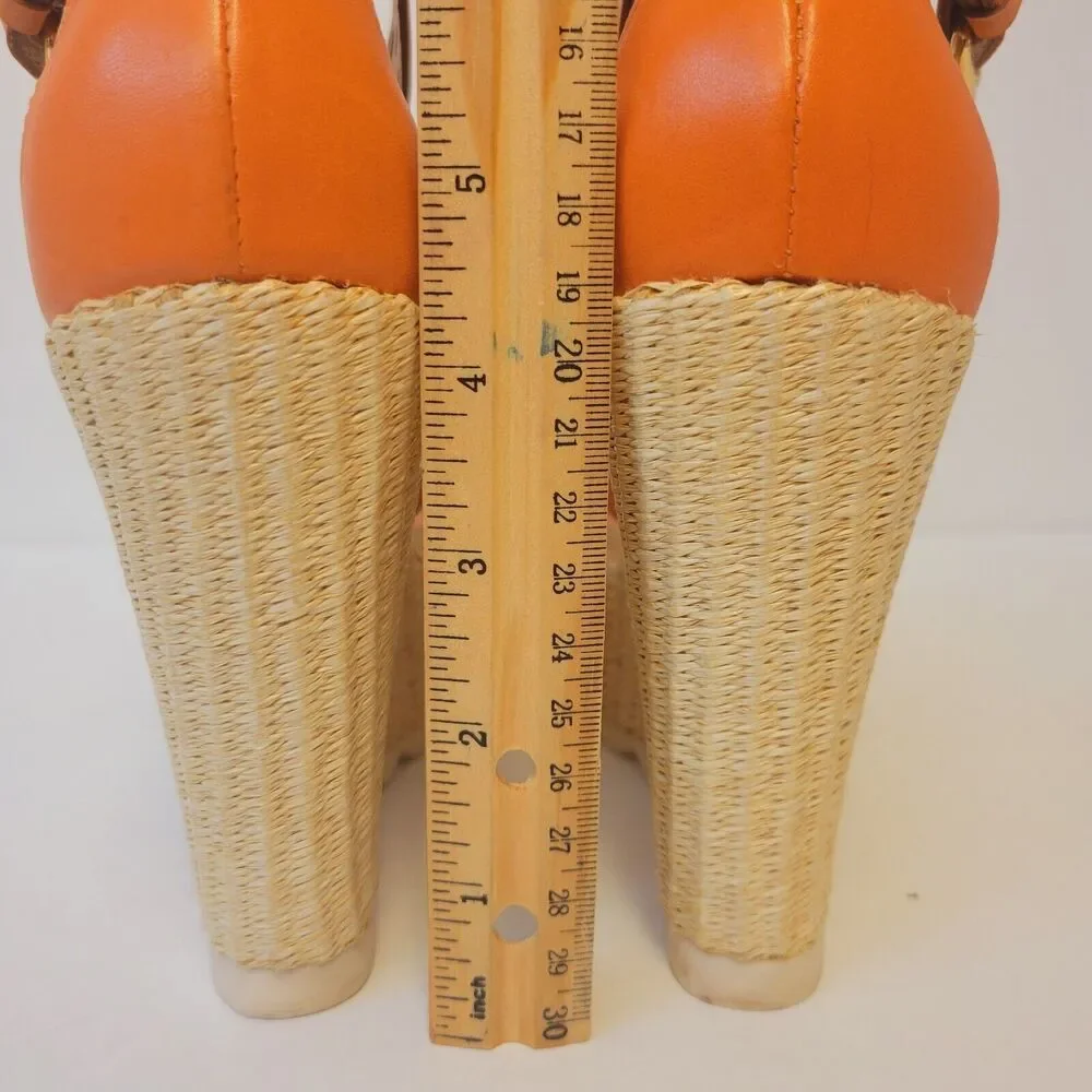 Kazar Leather Orange Straps Platform Wedge Sz 37 Women Shoes